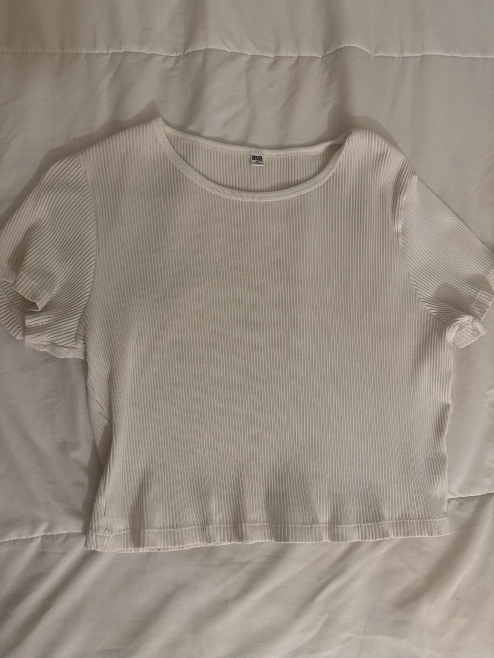 UNIQLO Ribbed Crewneck Short Sleeve Top - White